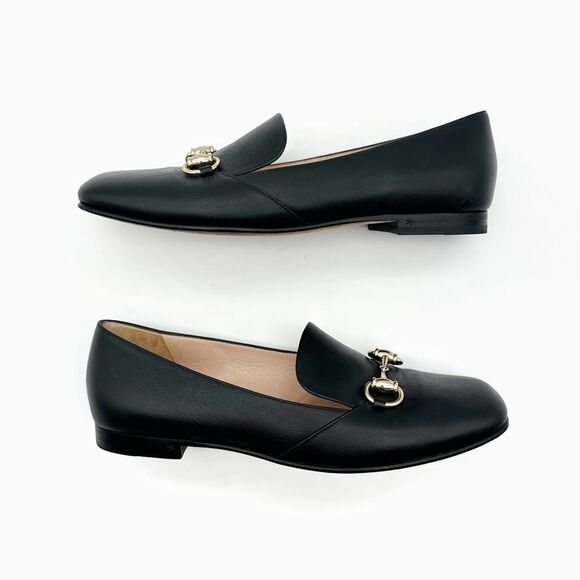 GUCCI Kira Horsebit Black Loafer Size 38 Leather Slip On Ballet Flats Almond Toe - Picture 2 of 12